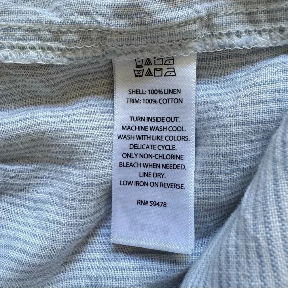 Kenar 100% Linen Striped Pants Trousers Blue White Roll-up Drawstring XL - Picture 10 of 10